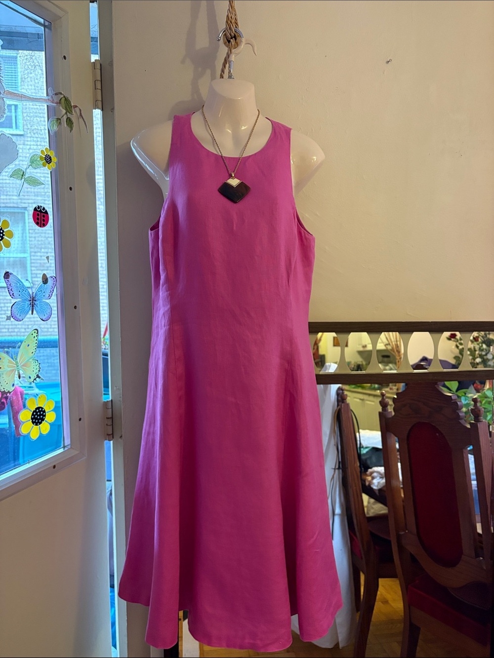 Lauren Ralph Lauren Sleeveless Midi Dress in Fuchsia. 100. Linen